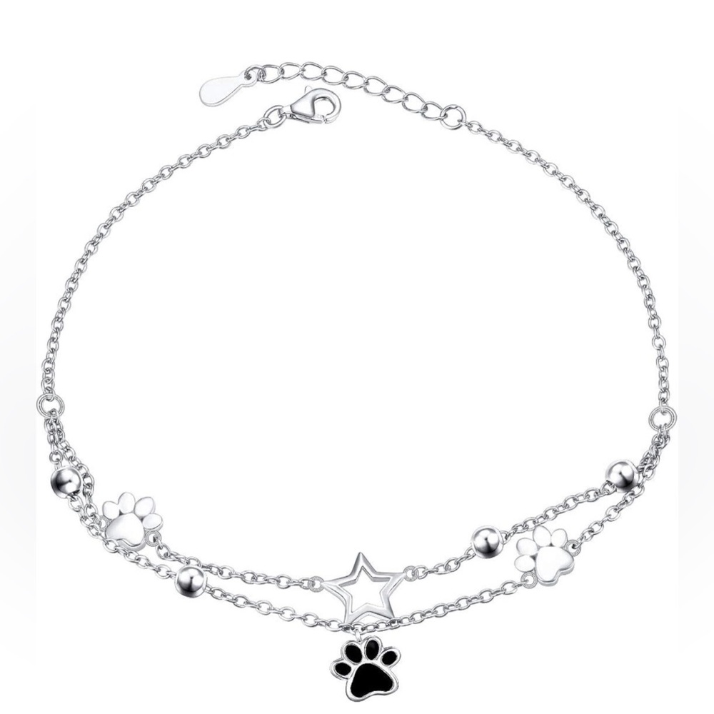 Sterling Silver Adjustable Charm Anklet / Bracelet - Paws & Star